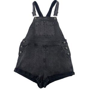 RVCA Women’s Size Large Shorts Bib Overall Black Denim Shortalls Skater Y2K